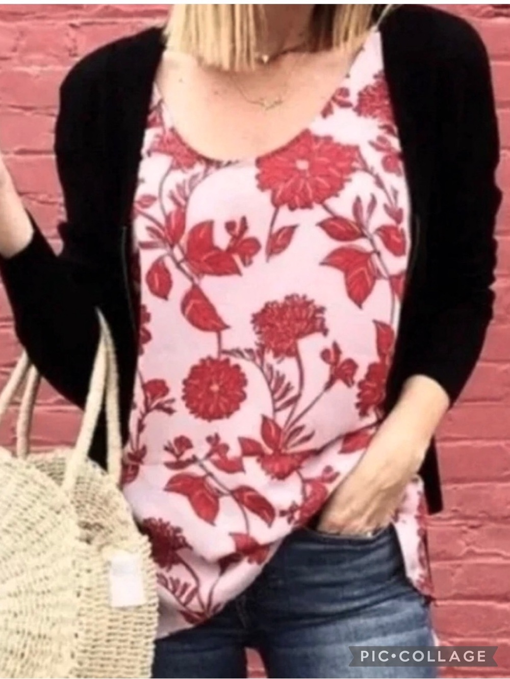 Cabi Adore Blush Pink Floral Red Flutter Hem Tank Top Camisole XS #5533